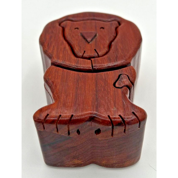 Vintage Wooden Lion Puzzle Trinket Box SKU U195 - Picture 3 of 5
